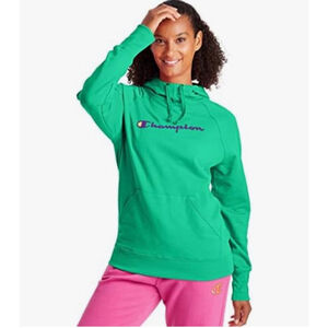 Women's Champion Green Hoodie with Pink Logo, Size L